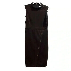 Emma & Michele Brown Suede Dress Midi Mock Neck Button Accents Size 6